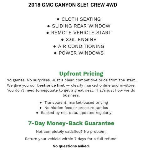 2018 GMC Canyon Extended Cab Long Box 4-Wheel Drive SLE